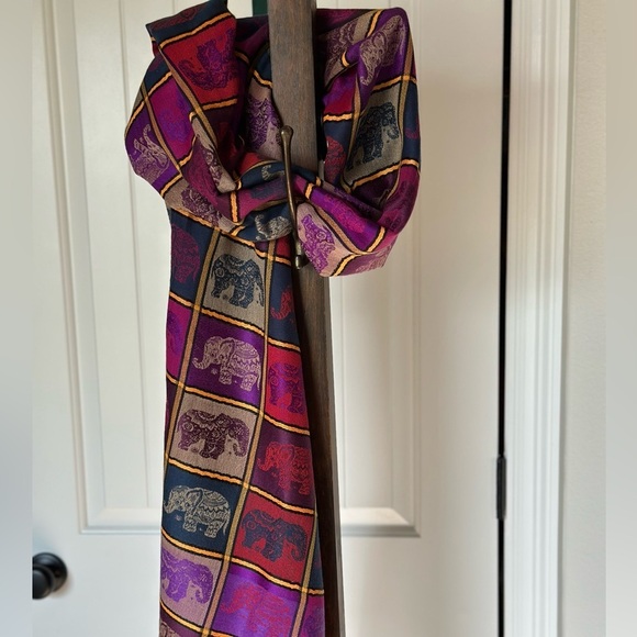 Pashmina Cashmere Scarf/Shawl/Wrap Purple, Pink, Gold, Dark Teal with Elephants - Picture 1 of 11